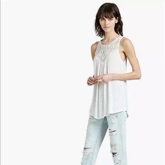 NWT Lucky Brand Crochet Yoke Tank, White, Small - Picture 1 of 10